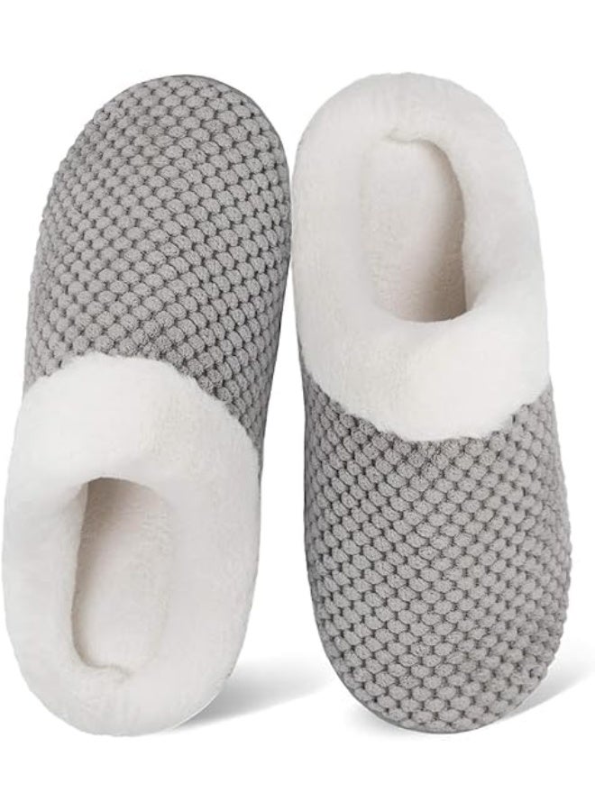 SYOSI Warm Knit Slippers for Women, Cozy House Slippers with Memory Foam, Indoor and Outdoor Non-slip Soles, Comfy Wool-Like Lined Chenille Slipper for Home, Bedroom, Lounge, Grey (40-41) - Image 1